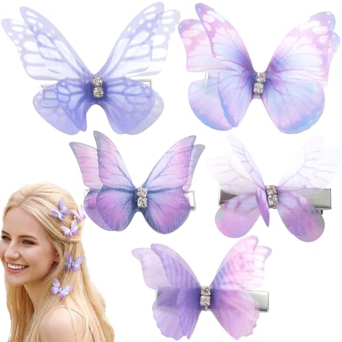 5 pinzas butterfly de organza para mujer moradas miniatura 1