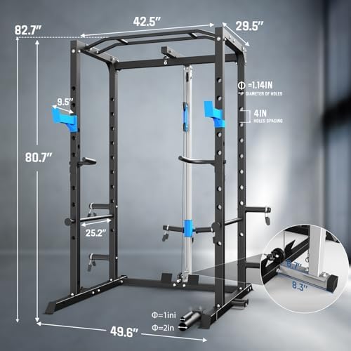 ULTRA FUEGO Power Cage, Multi-Functional Power Rack with J-Hooks, Dip Handles, Landmine Attachment and Optional Cable Pulley System for Home Gym - 1