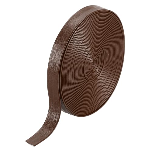 Uxcell 5 Yard 10Mm Pu Faux Leather Strips, Fold Over Leather Strap Roll Double Sided Faux Supplies For Diy Craft Projects, Brown