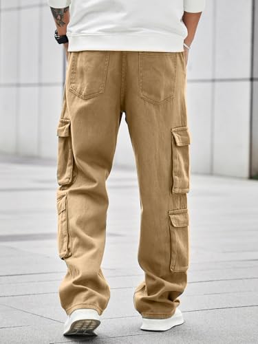 Image of Men's 8 Pocket Cargo Pants | Premium Cotton Twill Baggy Fit Trousers | Stretchable Casual Streetwear Cargos | Mid Rise