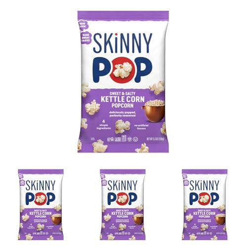 SkinnyPop Popped Sweet &amp; Salty Kettle Popcorn, Gluten Free, Vegan Popcorn, Non-GMO, Healthy Popcorn Snacks, Skinny Pop, 5.3oz Grocery Sized Bag (Pack of 4)