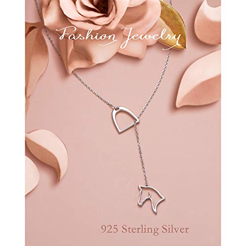 S925 Sterling Silver Lucky Horseshoe Necklace Bee Necklace Y Chain Lariat Horse Stirrup Gift Jewelry for Women Adults2