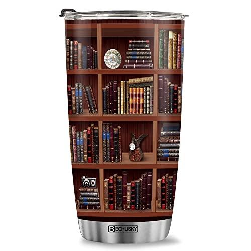 BECHUSKY Bookshelf Tumbler Library Bookshelf Tumbler Book Lover Tumbler Librarian Reading Book Bookish Gift For Friends Readers Bookworm Men Women His Her On Birthday Christmas Anniversary Holiday