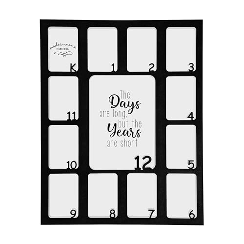 Modern Mama Memories K-12 School Photo Mat - Fits Any 11x14 Picture Frame *Frame Not Included* - Holds (1) 5x7 & (12) 2x3 Wallet Size Photos - Perfect for School Picture Frame K-12 (Black Mat)