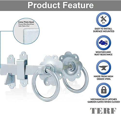 TERF® Heavy Duty Ring Gate Latch Door Lock Silver Ring Handle Garden Gate Door Latch Catch Lock - Image 4