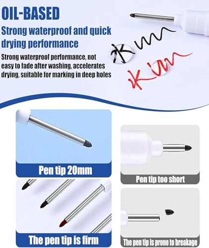 Image of Deep Hole Marker Pen, Tracer Marker Pen, Carpenter Pencil, Long Nib Marker for Wood, Metal, Concrete, Professional Construction Tools, Industrial Use, DIY Projects (12)