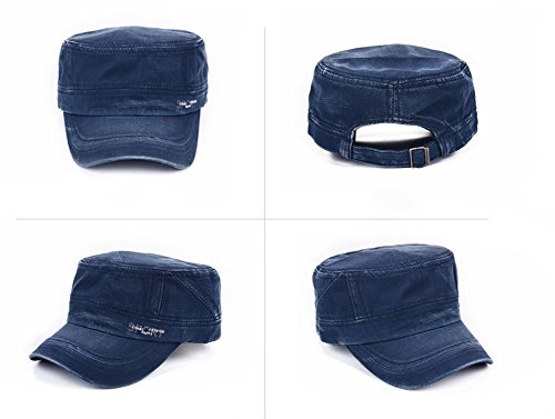 Chezabbey Solid Brim Flat Top Cap Army Cadet Style Military Ripped Hat Distressed Visor Peaked Cap Beige #TOP3