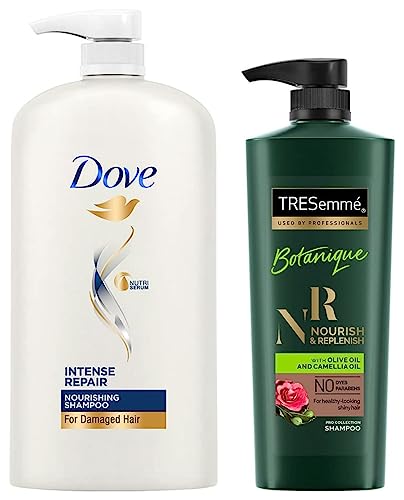 Image of Dove Intense Repair Shampoo, 1L & TRESemme Botanique Nourish and Replenish Shampoo, 580ml
