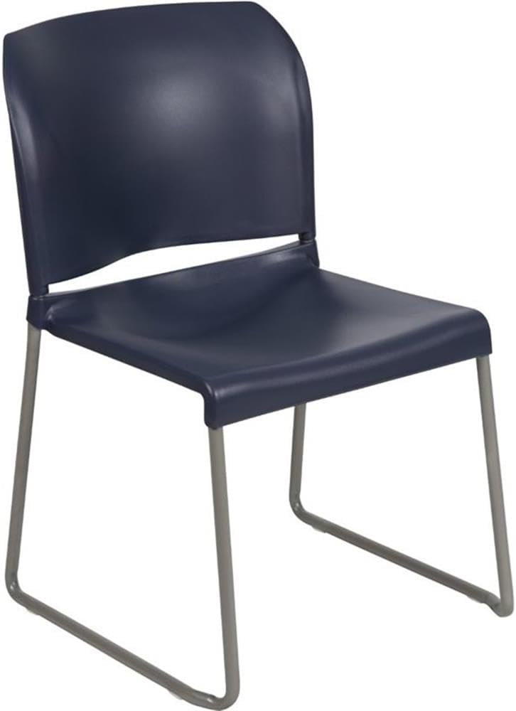 BOWERY HILL Contemporary Plastic Sled Base Stacking Chair, Navy Finish, Metal and Polypropylene, Ergonomic Design, 32" H x 19.5" W x 23.75" D, Commercial Use, Stackable Guest Seating