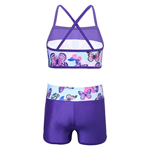 Kids Girls 2PCS Sports Outfits Ballet Gym Sequins Mermaid Tank Top Shorts Set Tankini Swimwear Gymnastics Tracksuit2