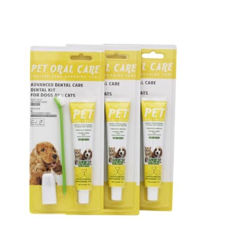 RRISETAG デンタルケアツールキット 犬と猫用 指歯ブラシ付き - 1.7オンス 牛肉風味歯磨き粉 指ブラシ1本 ミニハンドルブラシ1本 (3)
