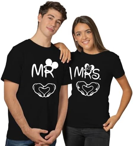 Unicorpse Men's & Women's Cotton Printed Regular Fit Couple T-Shirts (Pack of 2) - Mr. & Mrs. Print Black