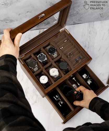 Tawbury 6 Watch Jewelry Box For Men - Jewelry And Watch Box Organizer For Men Watch Case 6 Slot | Male Jewelry Box With Watch Storage | Watch Display Case Glass #TOP5