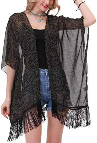 Women’s Floral Kimono Cover Up – Lightweight Leopard Chiffon Beachwear for Bikini,Cardigan and Swimwear