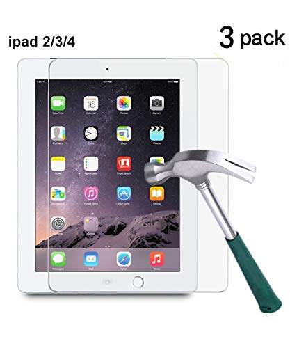 TANTEK l230 Hd Clear, Anti Scratch, Glare, Fingerprint, Tempered Glass Screen Protector for Apple iPad 2/3/4, 3 Piece
