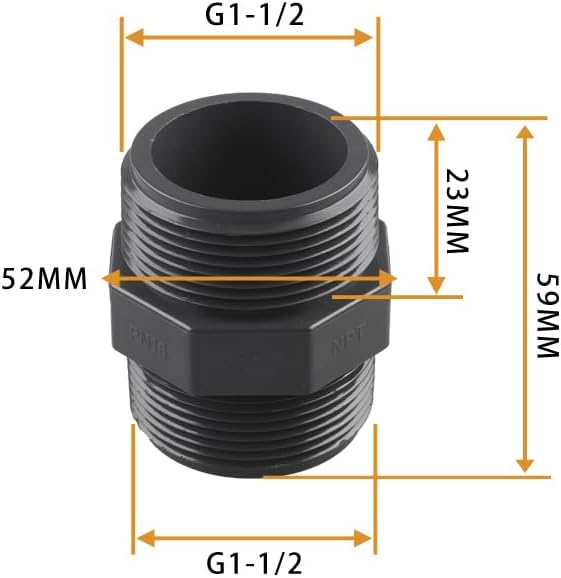 PVC Garden Hose Adapter- Male 1-1/2" NPT x 1-1/2" NPT Pool Pump Hose Adapter- PVC Pipe Fitting Adapter Connector Parts（1-1/2" 2 Pack）