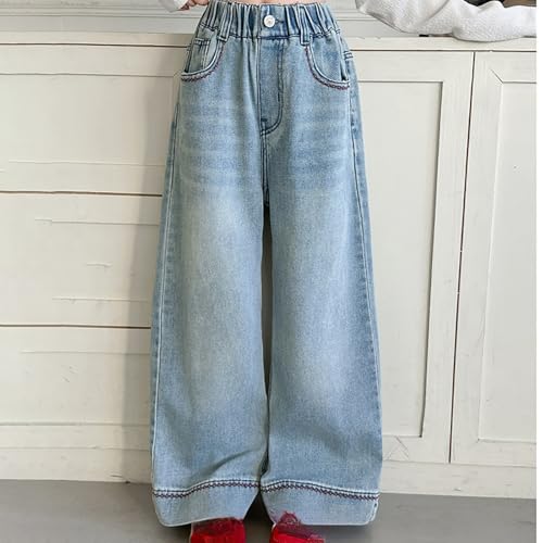 Girls Baggy Wide Leg Jeans Straight Versatile High Elastic Waist Denim Pants Casual Washed Loose Palazzo Trousers3