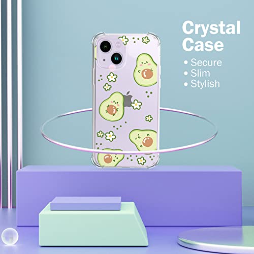 Meurxo Compatible With Iphone 14 6.1 Case With Cute Avocado Cartoon Pattern Soft & Flexible Anti-Yello Shockproof Transparent Bumper Protective Cover For Women Girls Clear Case Green 6.1 Inch #TOP3