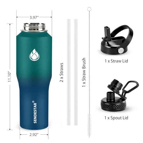 Image of SENDESTAR 32oz Water Bottle Wide Mouth Stainless Steel Vacuum Insulated Double Wall with Straw Lids Fit in Any Car Cup Holder