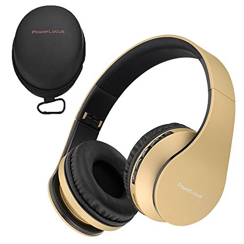 PowerLocus Wireless Bluetooth Over-Ear Stereo Foldable Headphones, Wired Headsets Rechargeable with Built-in Microphone for iPhone, Samsung, LG, iPad (Gold)
