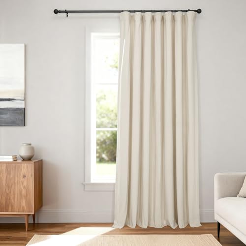 HPD Half Price Drapes Signature Velvet Thermal Blackout Curtains for Living Room 84 Inch Long (1 Panel) Rod Pocket Insulated Blackout Curtains for Bedroom Window Curtains, 100W x 84L, Ivory