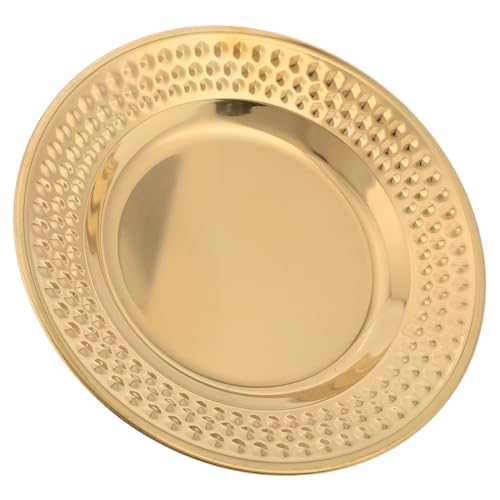 PRETYZOOM Stainless Steel Round Tray Hammered Texture Versatile Kitchen Food Container for Snacks Desserts and