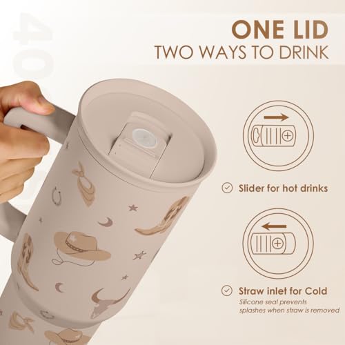 Image of SANDJEST Cowgirl Tumbler 40oz for Women Girls - Stainless Steel Travel Coffee Mug Cup with Handle and Straw, Gift for Birthday Christmas