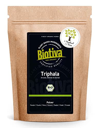 Biotiva Triphala in polvere Bio - 200g - amalaki, haritaki, bibhitaki - biologica ayurvedica - confezionato e controllato in Germania (DE-eco-005) - 100% vegano