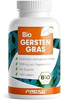 Bio Gerstengras Kapseln 365x - mit 3000 mg hochwertigem Gerstengras-Pulver aus kontrolliert biologischem Anbau - laborgeprüft mit Zertifikat - Vorratspackung für 60 Tage