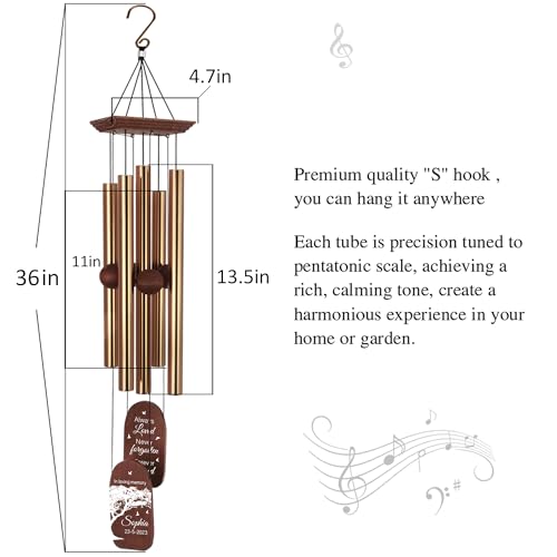 Image of ASTARIN Personalized Memorial Wind Chiems for Outside, 38 inch Sympathy with 5 Heavy Aluminum Tubes, Outdoor Deep Tone Wind Chimes Gift for Loss of Loved One, Hanging on The Porch Garden Patio Yard