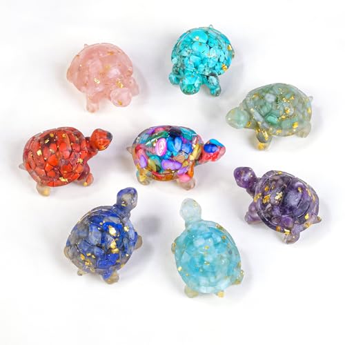 RJINGSHI 8PCS Crystal Turtle Figurine Set - Handmade Sea Turtle Resin Decor for Home, Office & Fish Tank, Healing Crystal Animal Statues for Desk, Shelf or Meditation Space (1.92