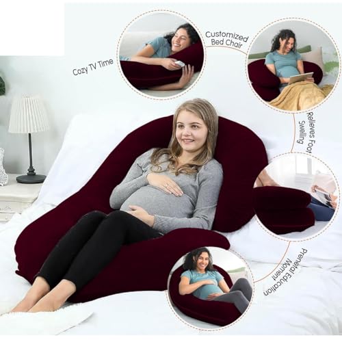 Image of C-Shaped Sleeping Pregnancy Pillow| Removable Velvet Covers| PregnoCare Fibres| Baby Shower Gift, Maternity, Nursing| Full Body Soft-Support Bump, Head, Back, Shoulder, Hips, Legs and Belly (Red)