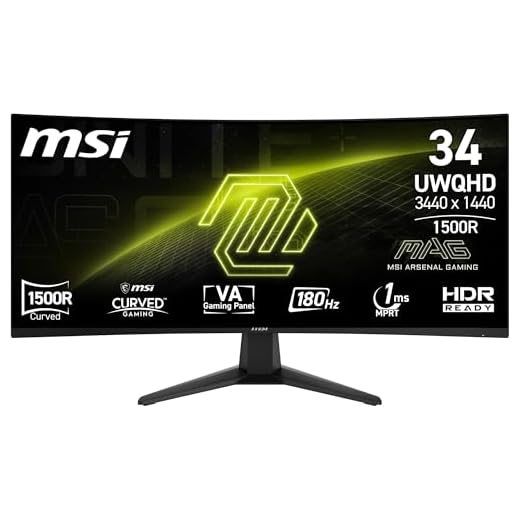 MSI MAG 346CQ 34-Zoll UWQHD Curved Gaming Monitor, 3440 x 1440, 1500R, VA, 180Hz, 1ms, HDR Ready, Eye Care, HDMI 2.0b, DP 1.4a, Frame-Less Design, Neigbar, Vesa kombatibel, Schwarz