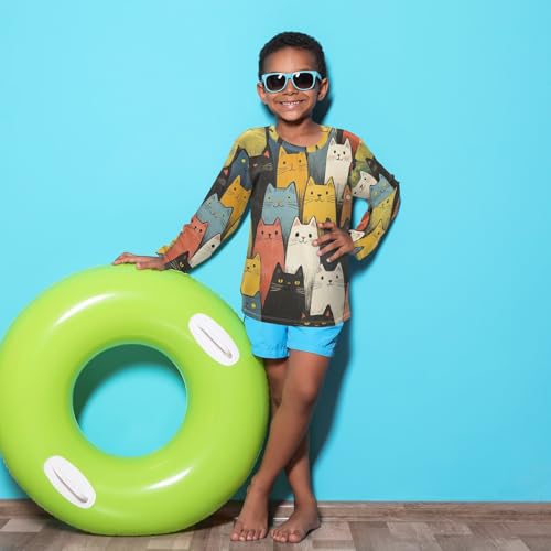 CaTaKu Funny Animal Cat Toddler Rash Guard Boy Swim Shirt for Boys Kids Swimsuit Long Sleeve UPF 50+ 3-12T3