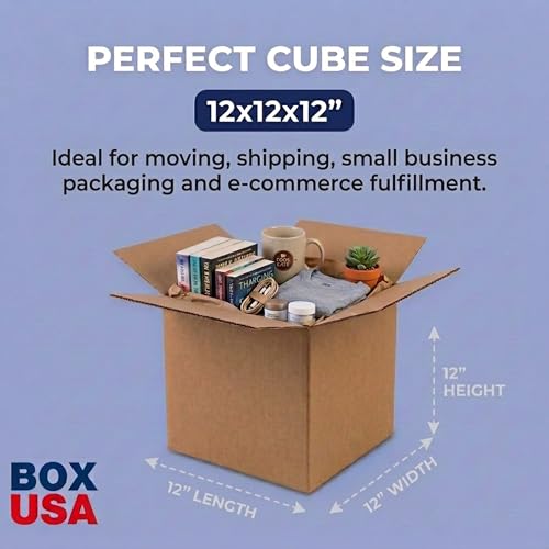 Image of BOX USA Cube Shipping Boxes 12 inchL x 12 inchW x 12 inchH (25-Pack) - Corrugated Cardboard Box for Moving, Mailing, Packing, Packaging and Storage