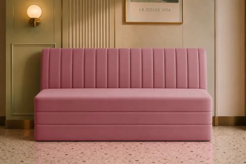 Image of Los Angeles Modern Velvet 3-Seater Sofa Cum Bed, Multipurpose Convertible Sleeper Couch Sofa for Living Room, Bedroom & Office- Rose Pink Color
