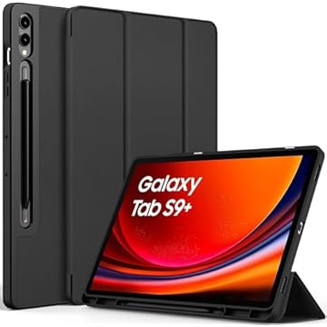 Capa Smart Case Compatível Samsung Galaxy Tab S9 PLUS /S9 FE PLUS 12.4'' SM-X810/X816/X818/X610/X616/X618 2023-PRETO C/Suprote, Leve, PU de qualidade,Anti-impressões digitais,Resistente a arranhões