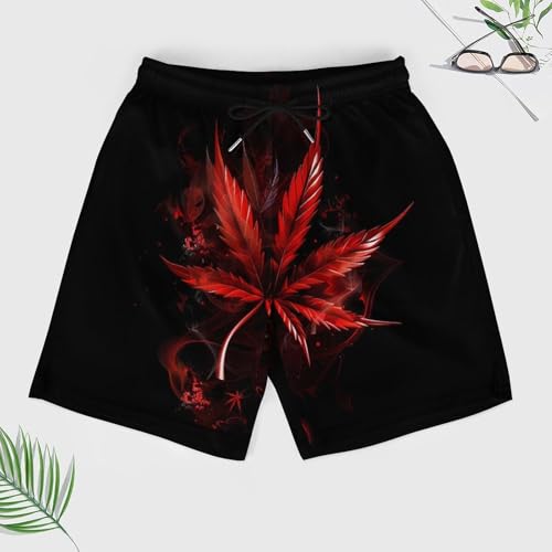 Red Leaf Weed Leaf Men's Swim Trunks Quick Dry Board Shorts Swim Shorts Swimwear with Compression Liner3
