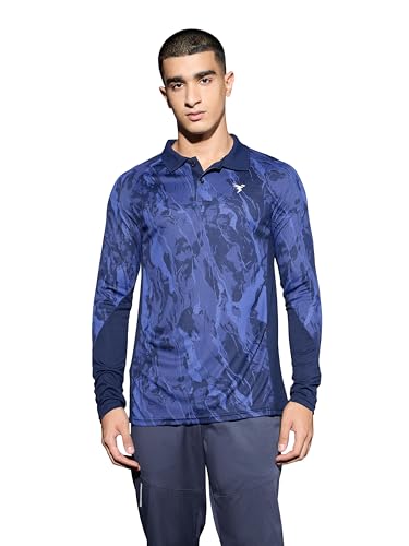 Image of TECHNOSPORT Men Polyester Slim Fit Printed Full Sleeve Polo Neck T-Shirt with Technocool+, SPF50+ & Quick Dry for Gym, Sports and Regular Use