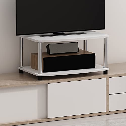 Image of Furinno Turn-N-Tube 2-Tier Printer Table with Storage, Under Desk Printer Stand, Toolless Assembly, for CPU, Work Supplies, Home Office, White Oak