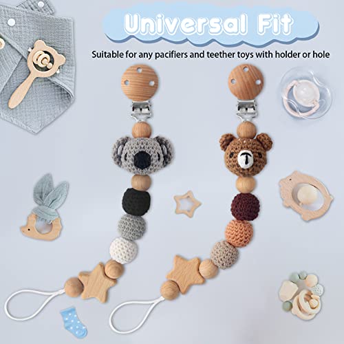 Image of Pacifier Clip, 2 Pack Pacifier Clips for Boys and Girls, Cute Koala & Bear Handmade Knitted Pacifier Holder Fits for Most Pacifier, Baby Teethers, Baby Shower and Baby Gift