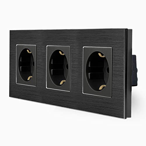 Luxus-Time 3-Fache Steckdose im dreifachen Design Aluminiumrahmen für die DE Unterputzdose Einbau Dose dreifach Schuko Stecker in schwarz LXBA3-12-71-12