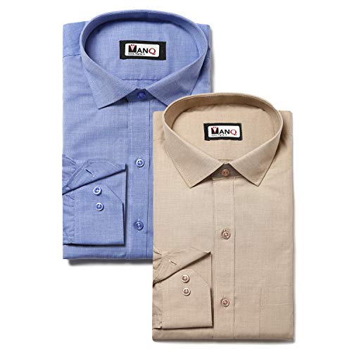 Image of MANQ Men's Regular Fit Cotton Formal Shirt, Full Sleeves, Spread Collar, Button-Down, Office, Business & Casual Wear
