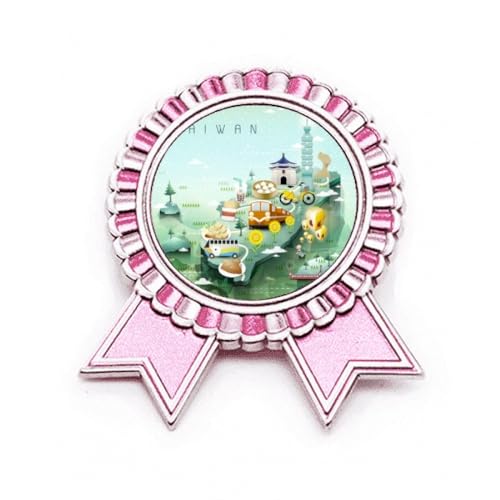 Broche médaille rose Travel Taiwan Food Attractions China en métal pour sac et vêtement