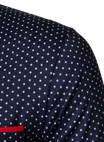 HOOD CREW Mens Fashion Polka Dot Collared Shirts with Pocket Long Sleeve Slim Fit Dress Polo Shirt for Men4