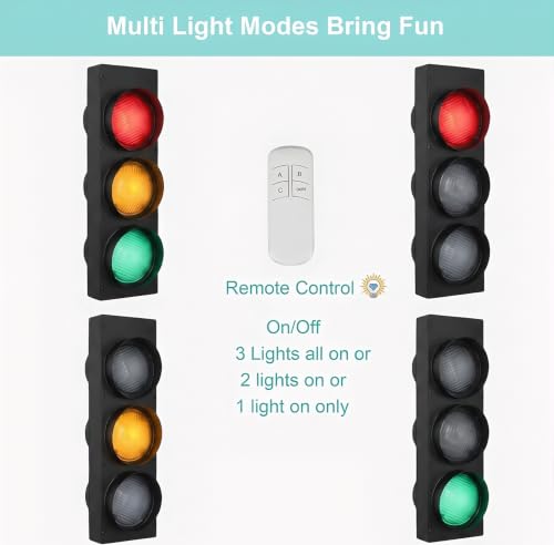 Image of Traffic Light Wall Lamp Remote Control Retro Kids Bedroom Stop Light, Industrial LED Wall Sconce, Double Sided Vintage Fun Classroom Lights for Home Office Bar Garage Car Room Decor Christmas
