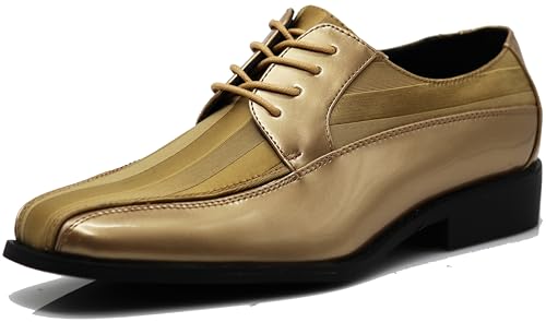 Image of BMY Men's Striped Satin Matching Patent Upper Oxfords Formal Dress Shoes
