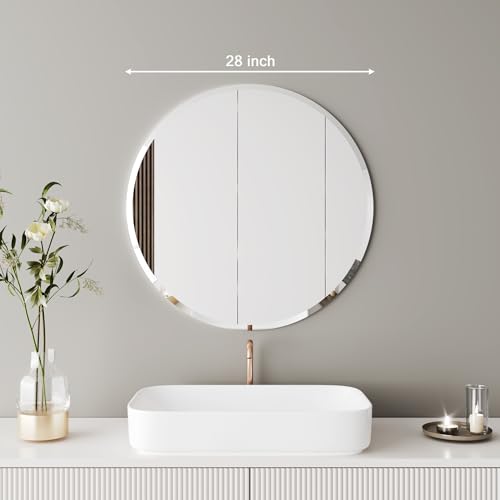 Circle Mirror 28 inch,Frameless Bathroom Mirrors, Round Mirrros for Wall Decor, Circular Mirror,Bathroom Vanity Mirrors