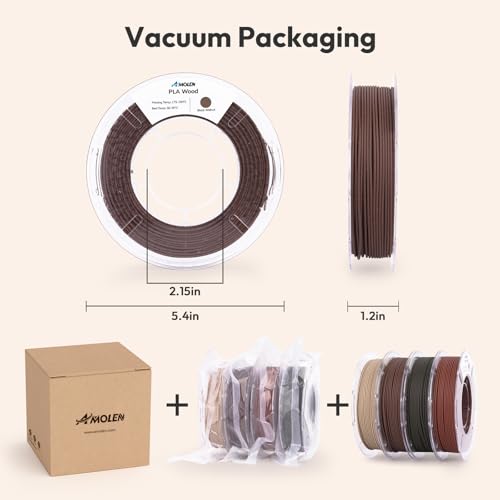 Image of AMOLEN Wood PLA Filament Bundle 3D Printer Filament Wood Sets,Dark Walnut /White Oak /Cherrywood /Green Sandalwood Natural Color 3D Printing Filament PLA Filament 1.75mm, 200g*4 Spools