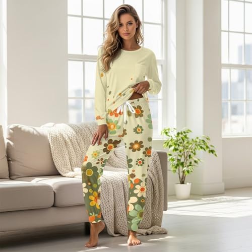 Image of Women's Pajamas Set Soft 2 Piece Loungewear Long Sleeve Pj Set Matching Sleepwear with Pockets for Women Plus Size